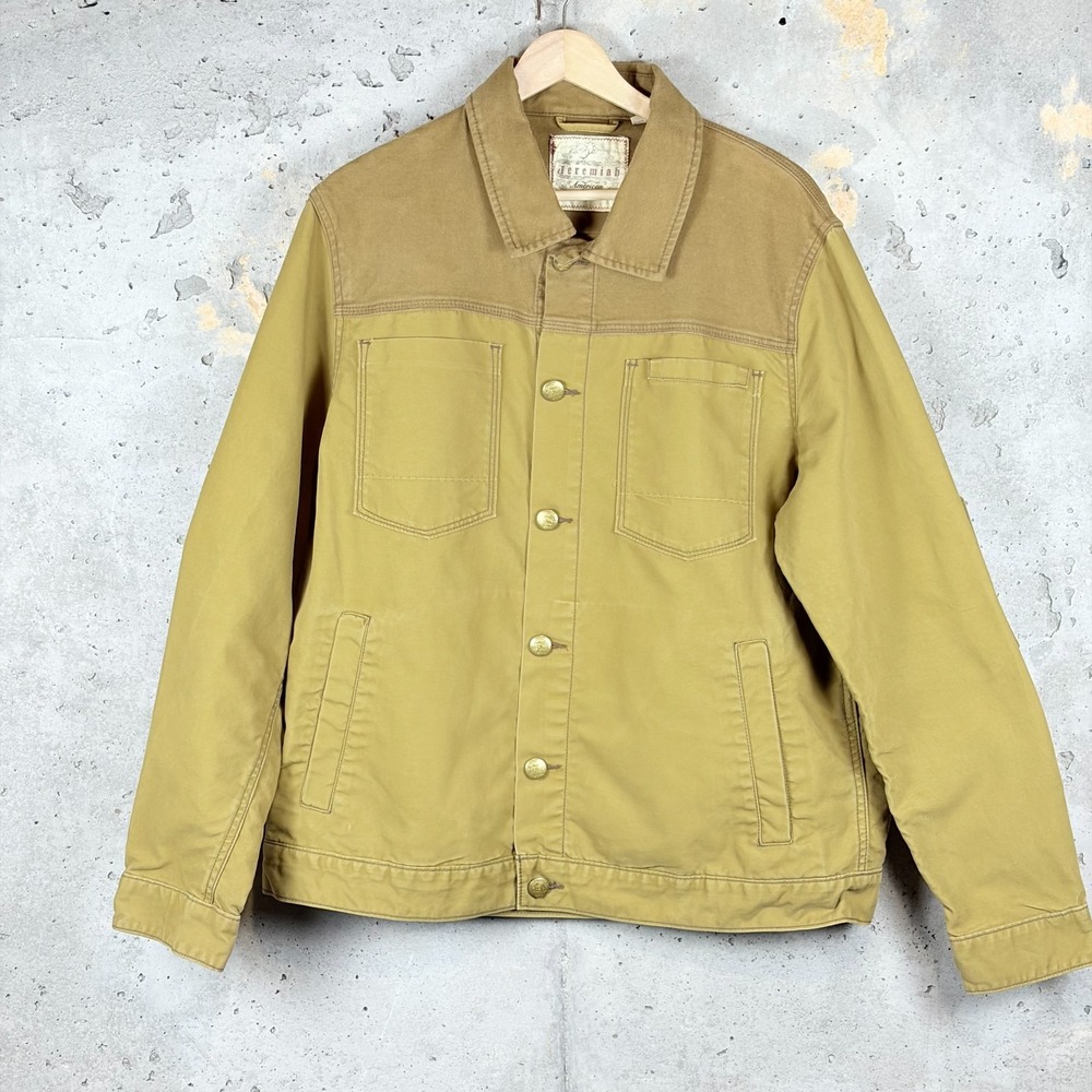 Jeremiah American Legacy Utility Jacket Mens L Khaki Mustard Yellow Long Sleeve